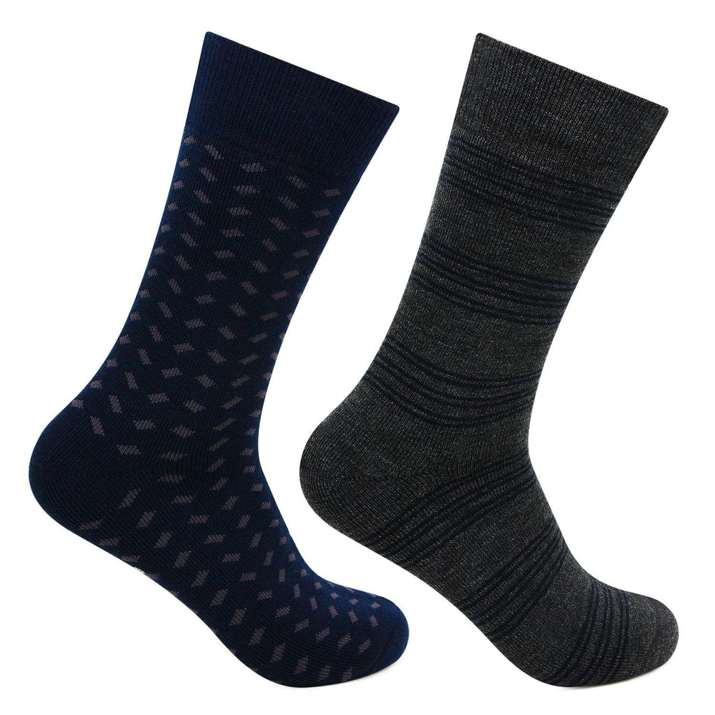 Men's Multicolored Cushioned Woolen Crew Socks - Pack of 2 - Bonjour Group