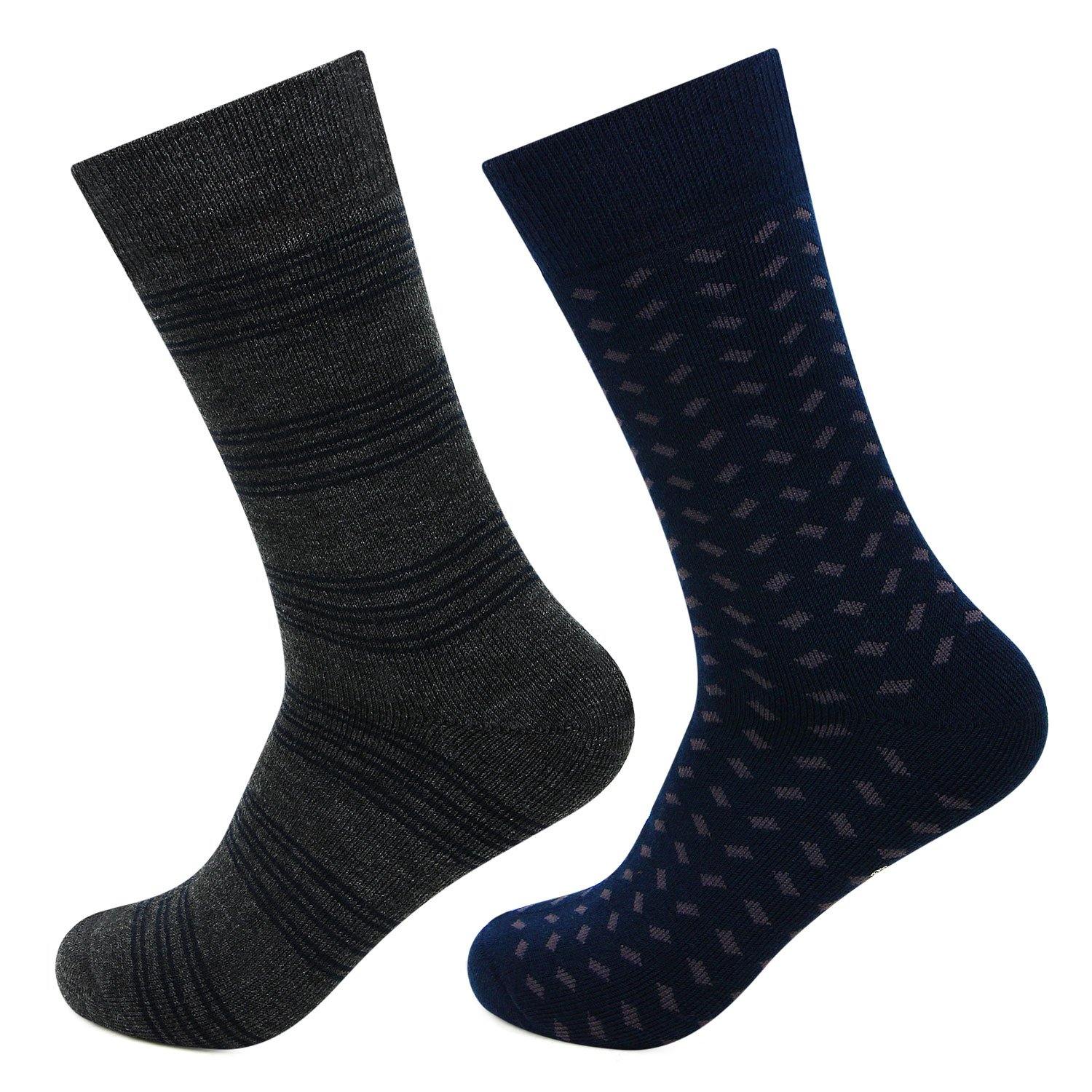 Men's Multicolored Cushioned Woolen Crew Socks - Pack of 2 - Bonjour Group