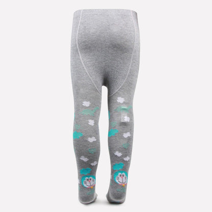 Doraemon Printed Knitted Tights For Baby Girls & Baby Boys - Light Grey
