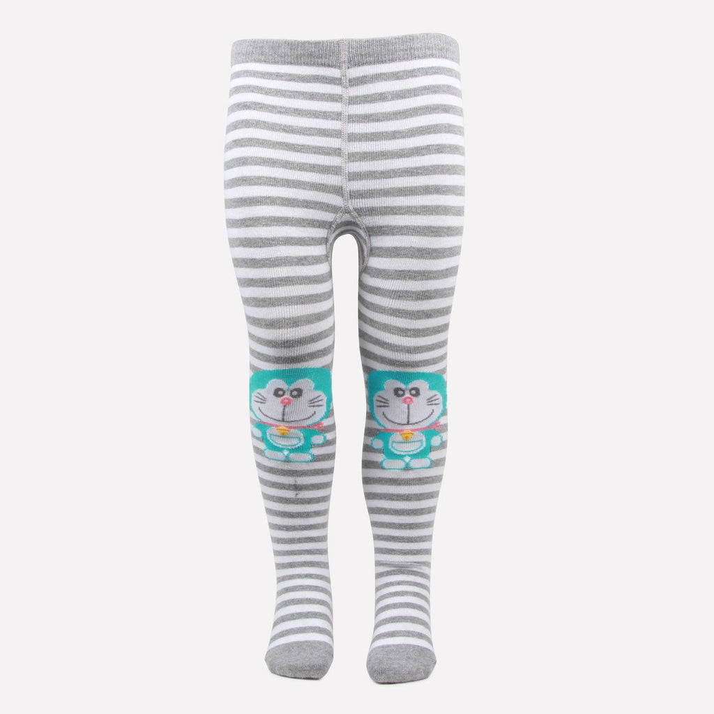Doraemon Printed Knitted Tights For Baby Girls & Baby Boys - Light Grey
