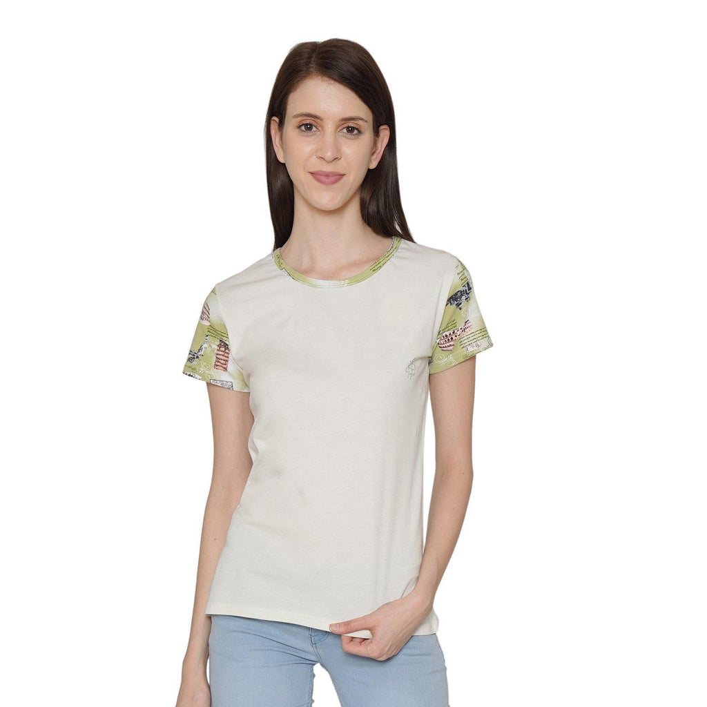 Casual Half Sleeve Women's T-Shirt For Summer - Off White - Bonjour Group