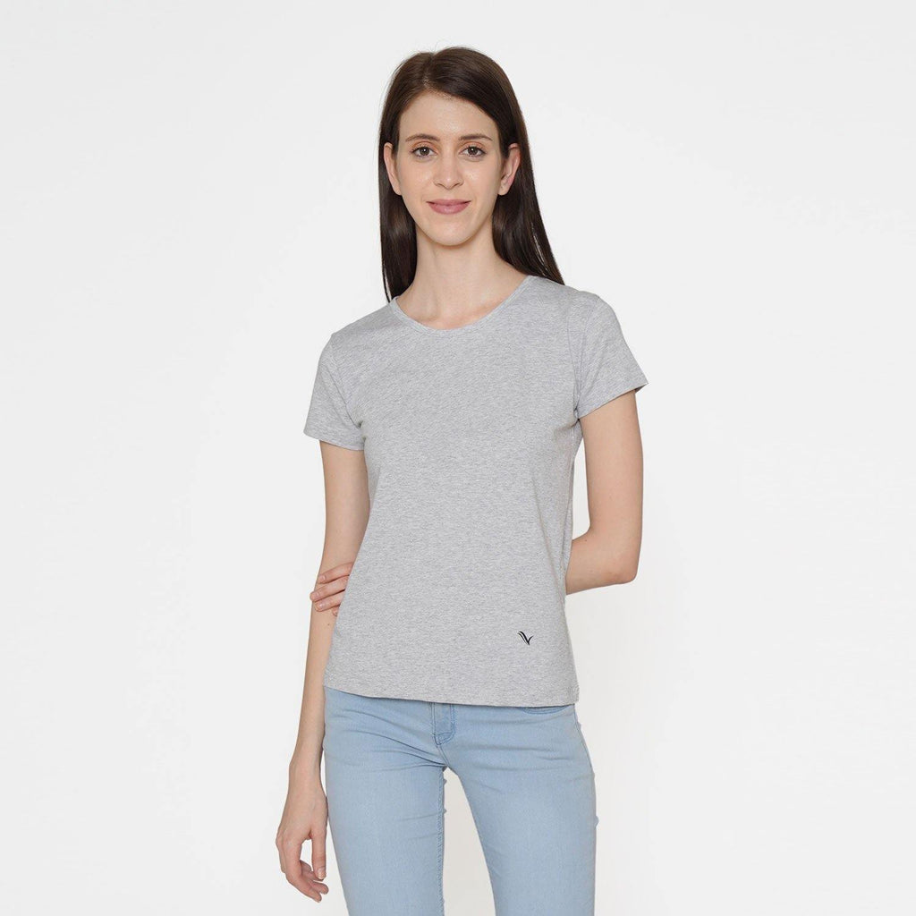 Plain Casual Half Sleeve Women's T-Shirt For Summer With Round Neck- Light Grey - Bonjour Group