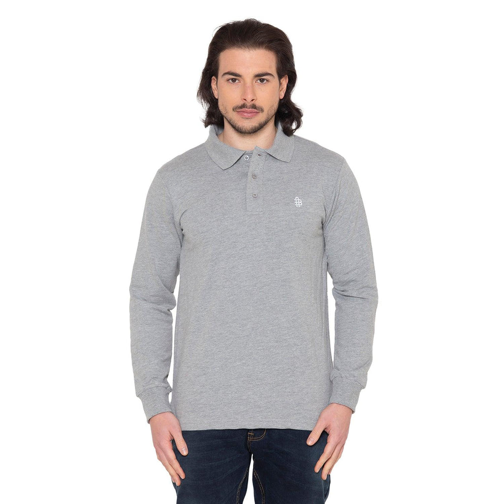 Men's  Polo - Neck Full Sleeve Casual T-Shirt - Light Grey