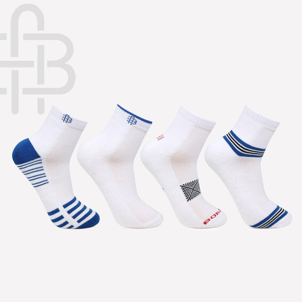 Men Cushioned Ankle White Sports Socks - Pack Of 4