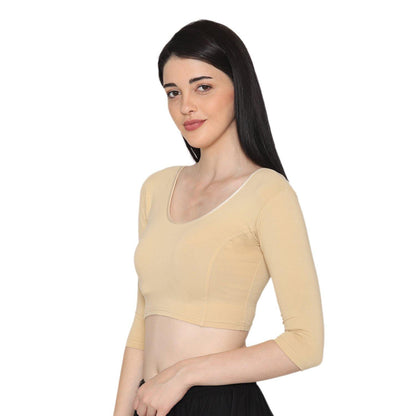 Women's 3/4 Length Cotton Stretchable Readymade Plain Blouse - Perfect Skin - Bonjour Group