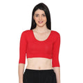 Women's 3/4 Length Cotton Stretchable Readymade Plain Blouse - True Red