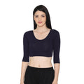 Vami Women's 3/4 Length Cotton Stretchable Readymade Plain Blouse  - Navy