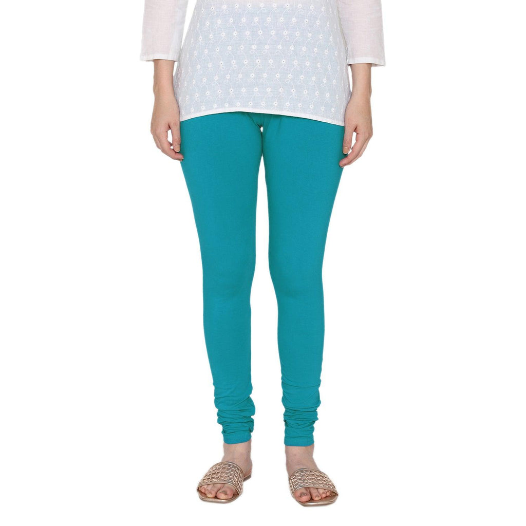 Women's Cotton Stretchable Churidar Legging - Peacock Blue