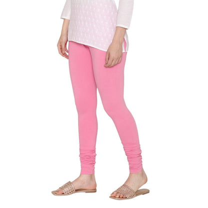  Women's Cotton Stretchable Churidar Legging - Light Pink