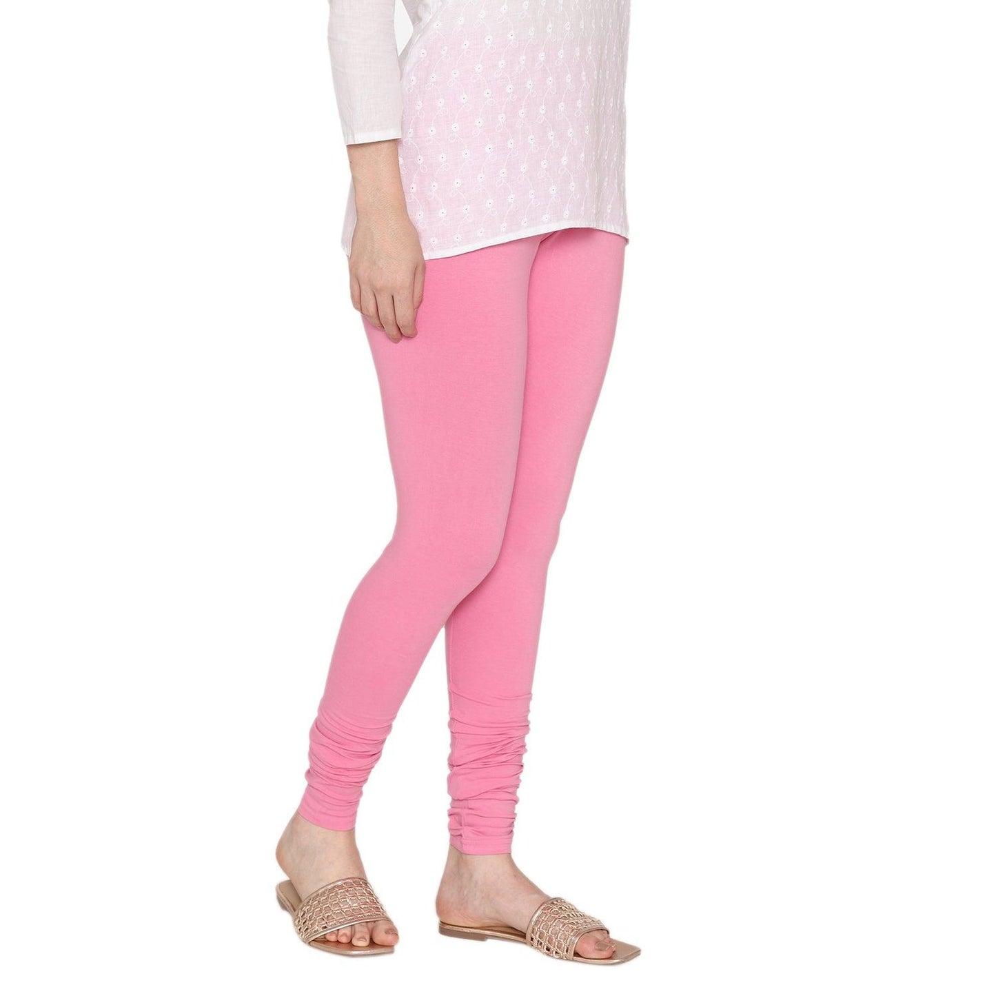 Ladies Cotton Stretchable Churidar Legging - Light Pink