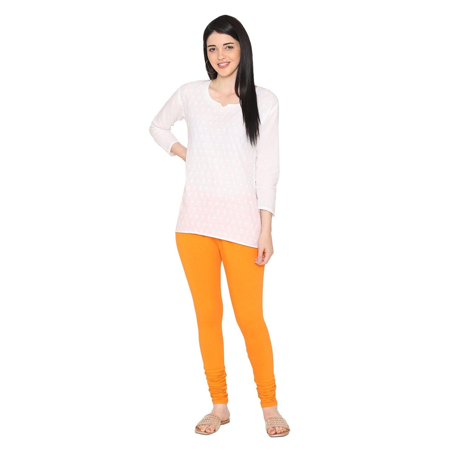 Women's Cotton Stretchable Churidar Legging - Vibrant Orange 
