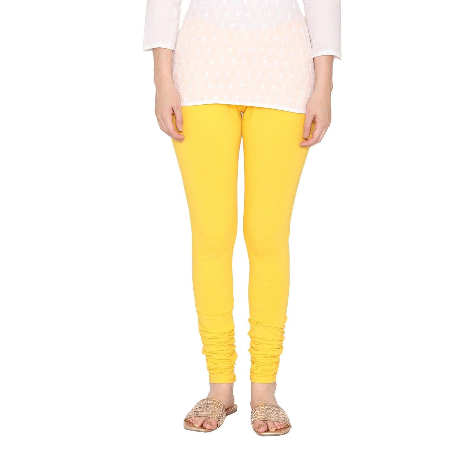Women's Cotton Stretchable Churidar Legging - Sun Flower