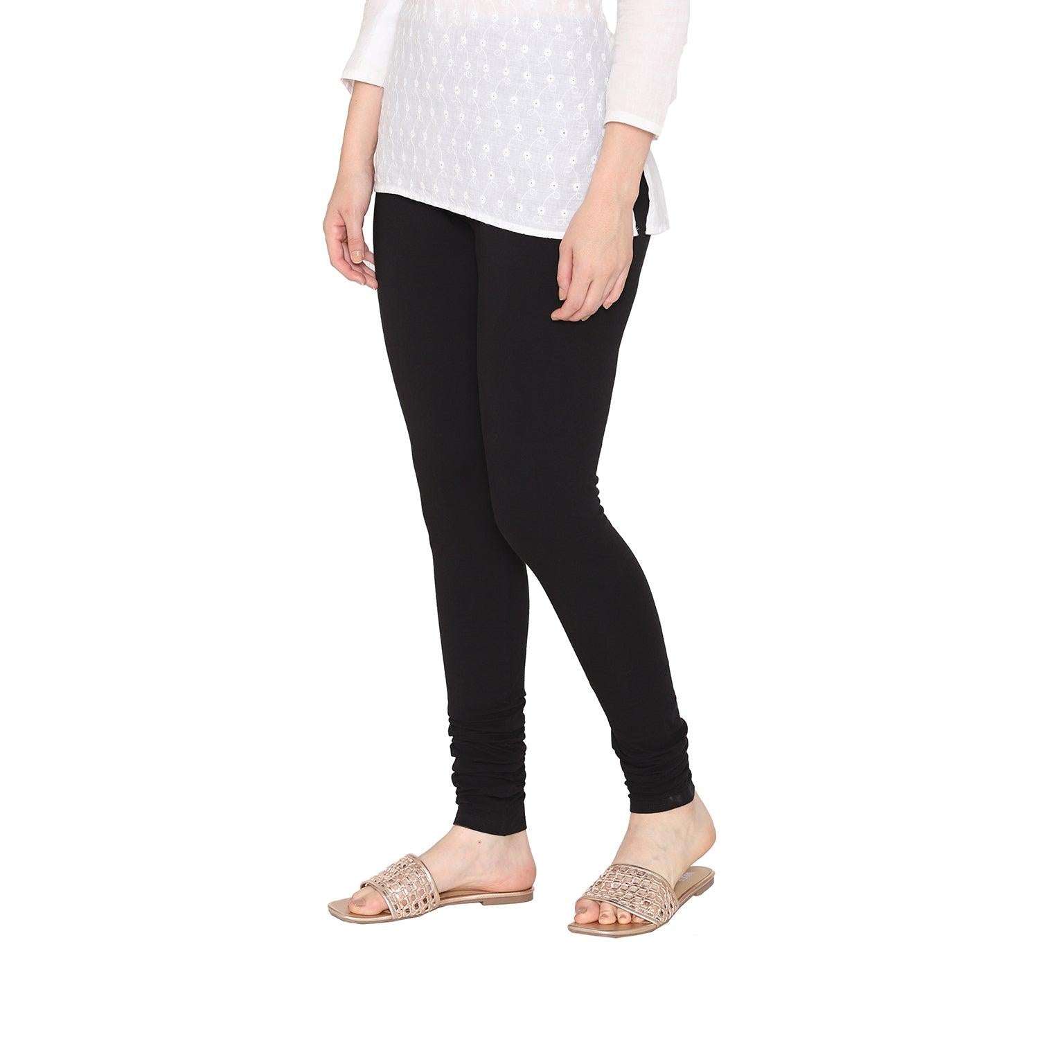 Women's Cotton Black Stretchable Churidar Legging