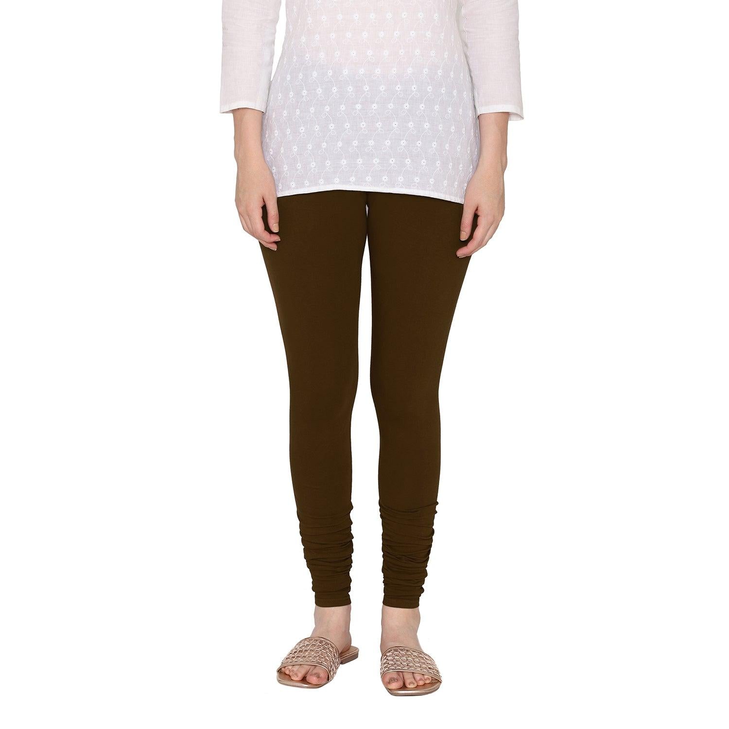 Vami Women's Cotton Stretchable Churidar Legging - Dark Chocolate