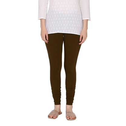 Vami Women's Cotton Stretchable Churidar Legging - Dark Chocolate
