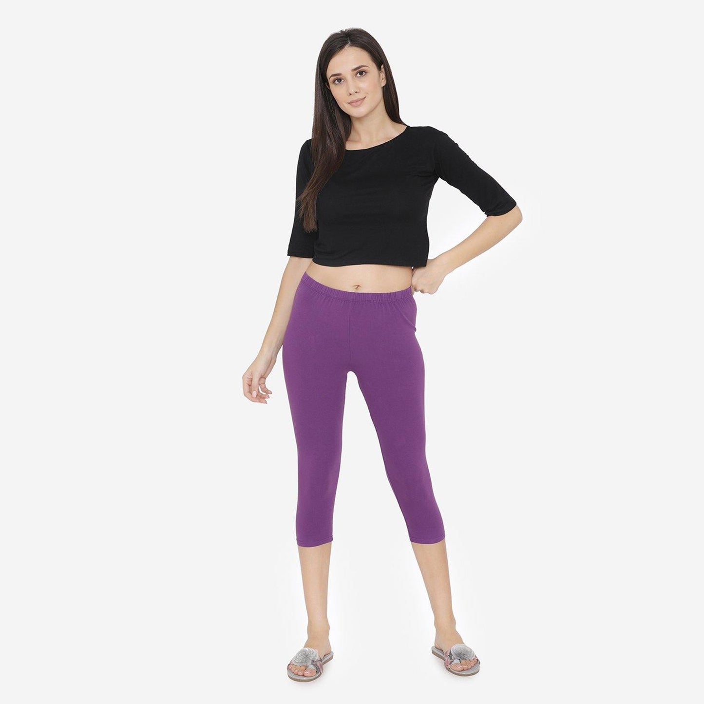 Women's Comfy Classy Capri Leggings - Imperial Purple - Bonjour Group