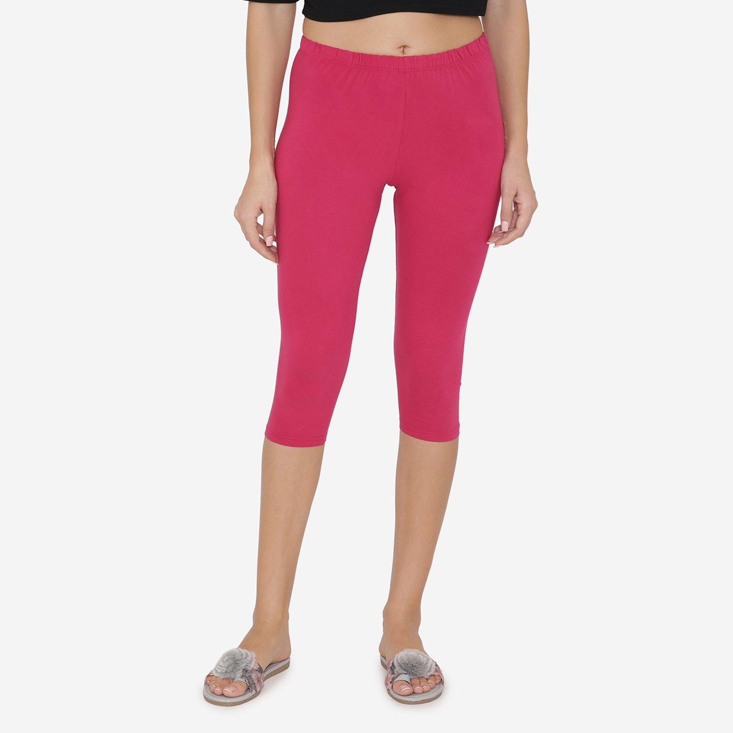 Retro Style Hot Pink High Waist Capri Pants on Stylevore