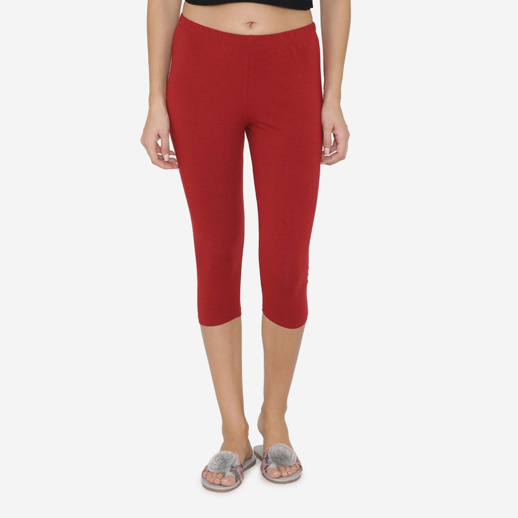 Women's Comfy Classy Capri Leggings - Maroon - Bonjour Group