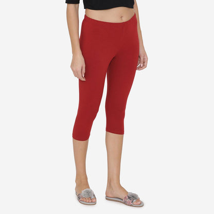 Women's Comfy Classy Capri Leggings - Maroon - Bonjour Group