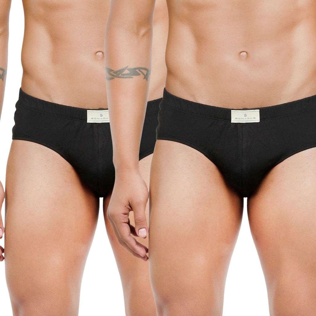 Men's Low-Rise Classic Cotton Briefs In Black Color - Pack Of 2