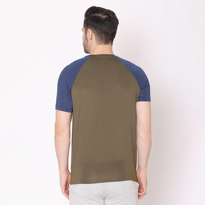 Men's Regular Fit Half Sleeves Sports & Gym T-Shirt - Olive/Airforce