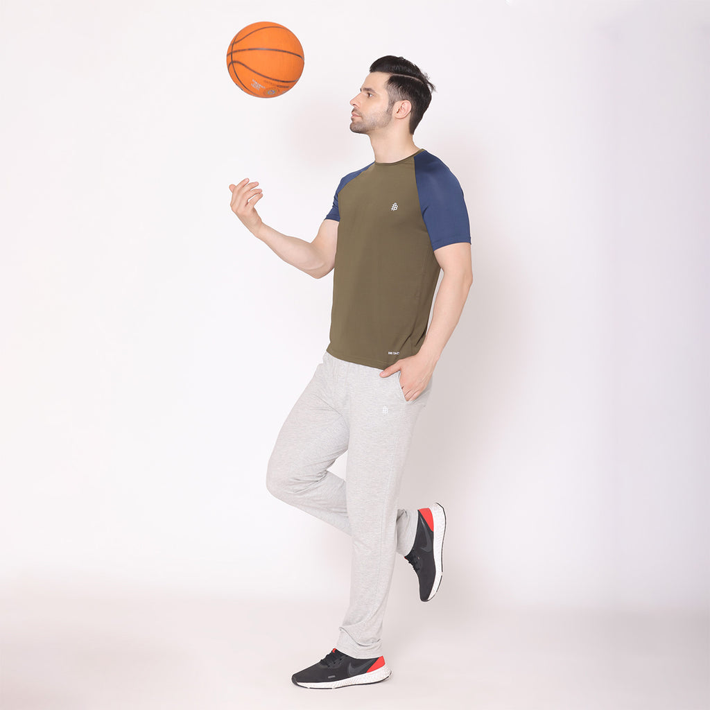 Men's Regular Fit Half Sleeves Sports & Gym T-Shirt - Olive/Airforce