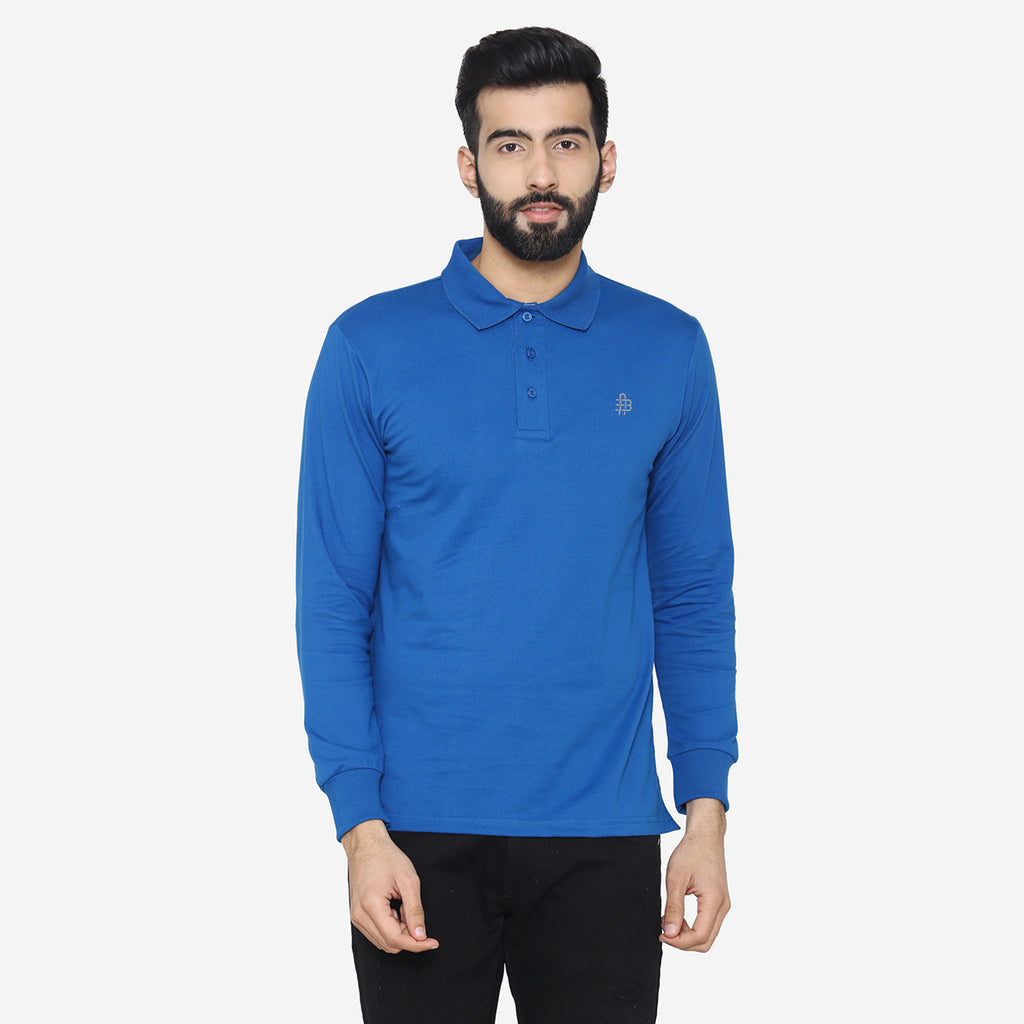 Men's Full Sleeve Casual Polo T-Shirt - Blue