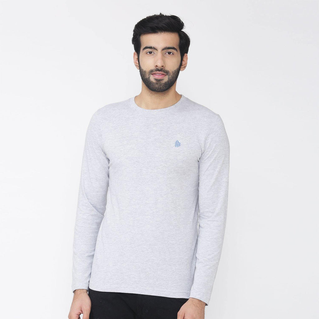Men's Full Sleeve Round Neck T-Shirt - Light Grey - Bonjour Group