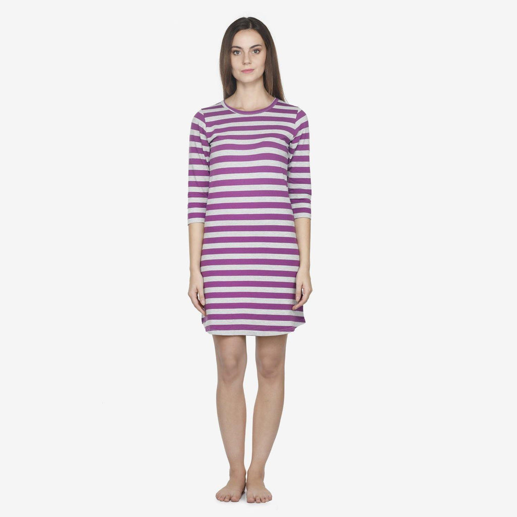 Short Sleeve Nighty With Striped Designs