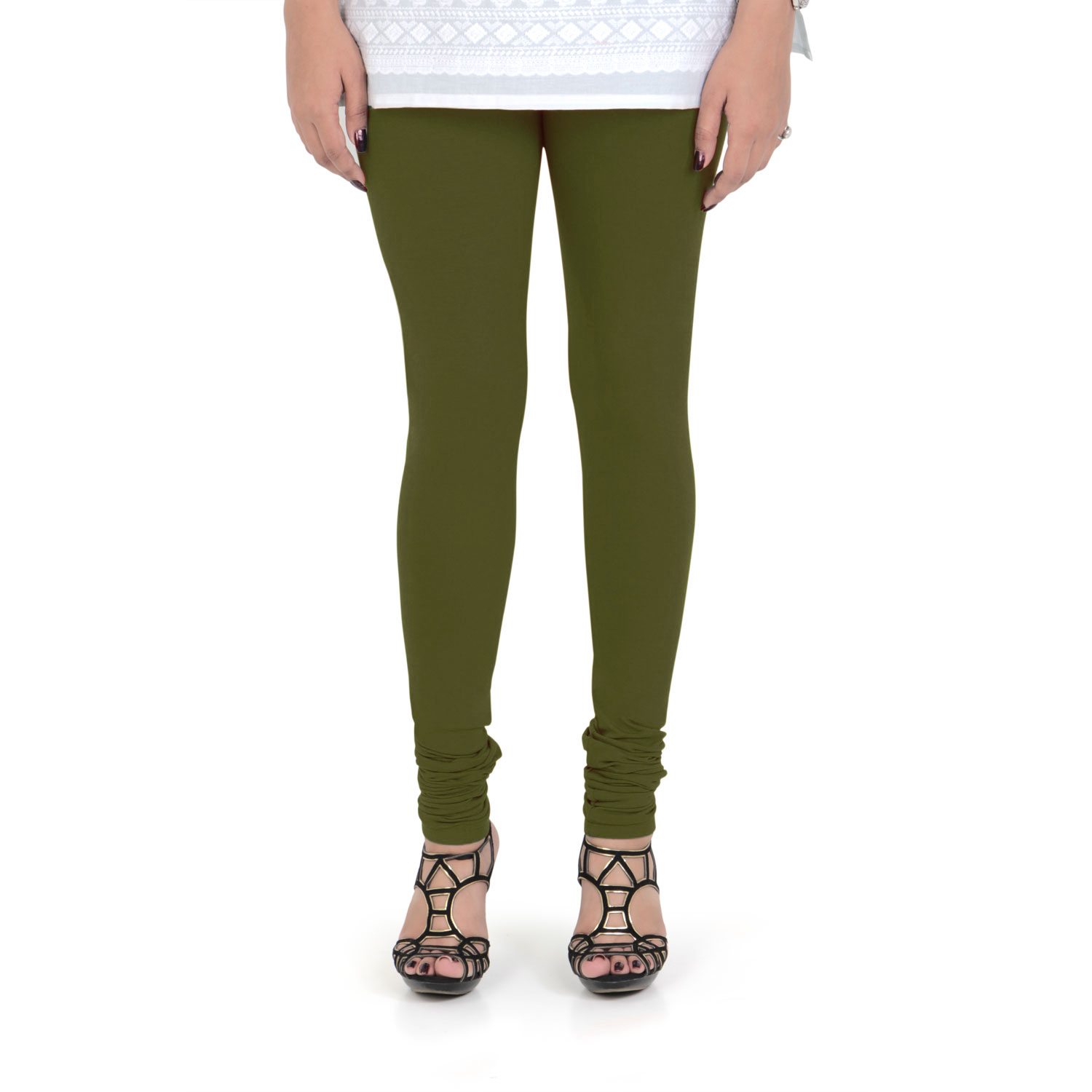 Vami Women's Cotton Stretchable Churidar Legging - Olive - Bonjour Group
