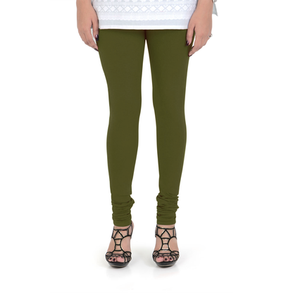Vami Women's Cotton Stretchable Churidar Legging - Olive - Bonjour Group