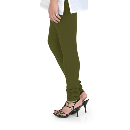 Vami Women's Cotton Stretchable Churidar Legging - Olive - Bonjour Group