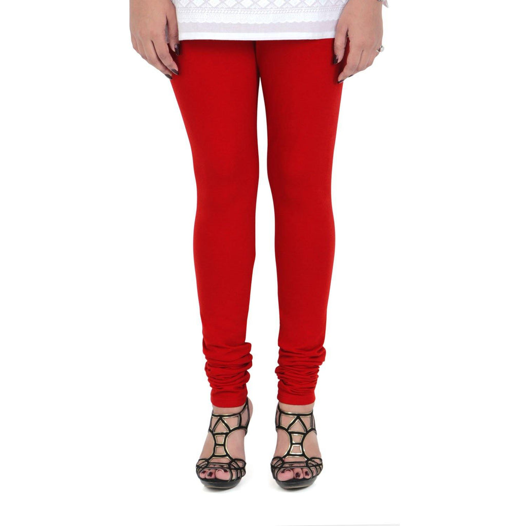 Vami Women's Cotton Stretchable Churidar Legging - True Red - Bonjour Group