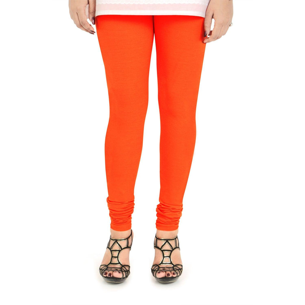 Women's Ultra Soft 4 Way Stretchable Plain Churidar Cotton Leggings - Jealous Orange