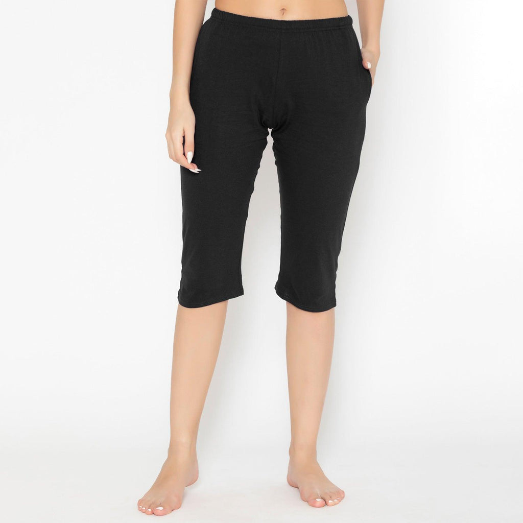 Ladies Plain Knitted Capri - Black