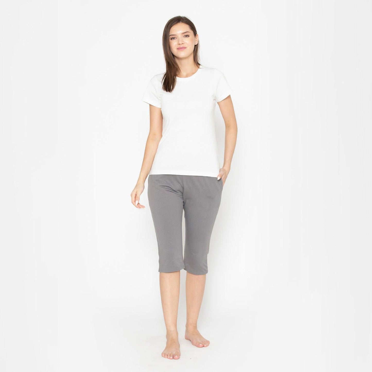 Women's Plain Knitted Capri - Charcoal Grey