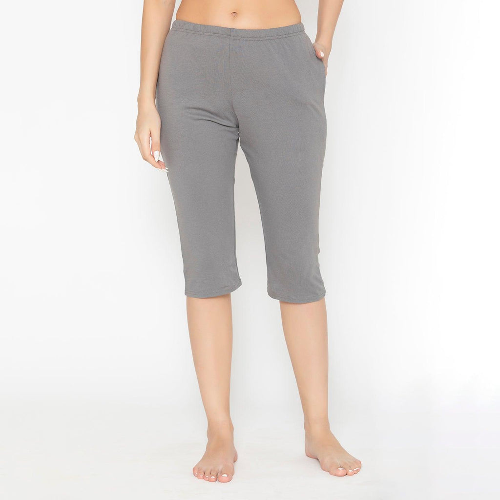 Women's Plain Knitted Capri - Charcoal Grey