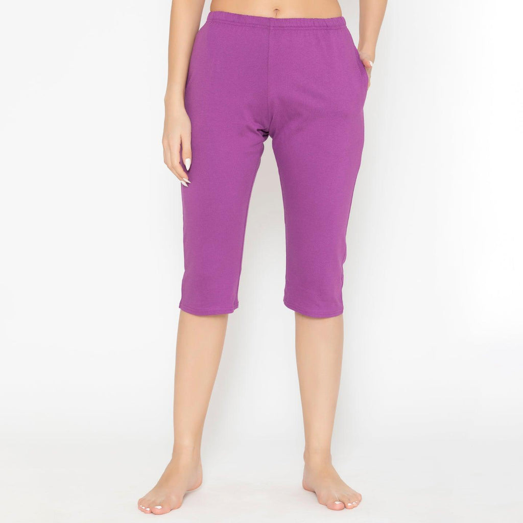 Women's Plain Knitted Capri - Purple – BONJOUR