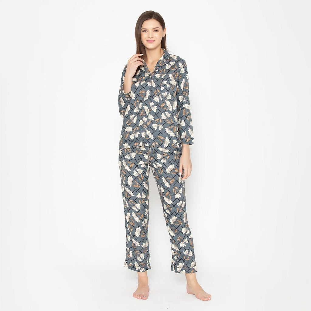 Women's Cotton Printed Night Suit Set of Shirt & Pyjama