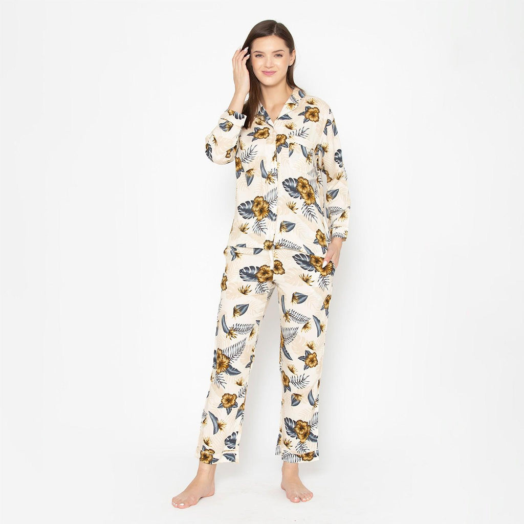 Women's Cotton Printed Night Suit Set of Shirt & Pyjama