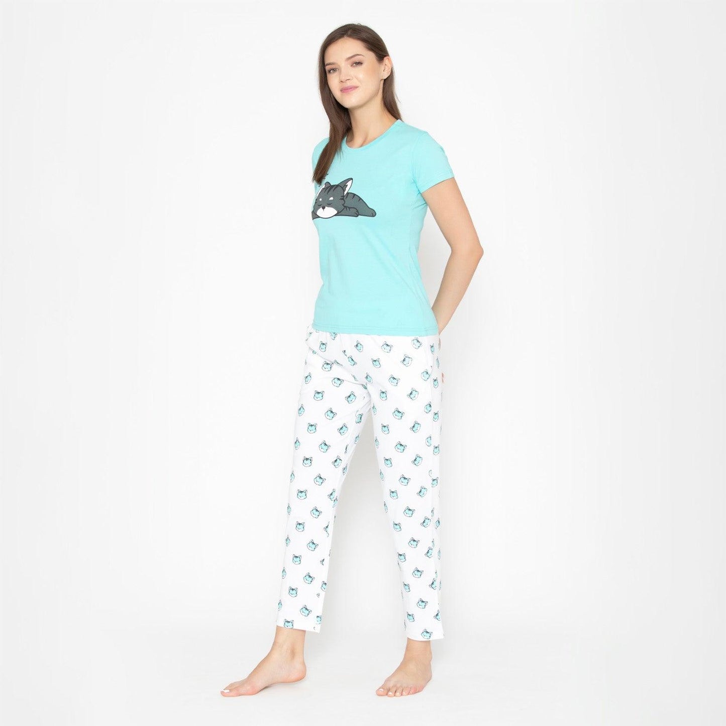 Ladies Printed Night Suit Set of Shirt & Lower