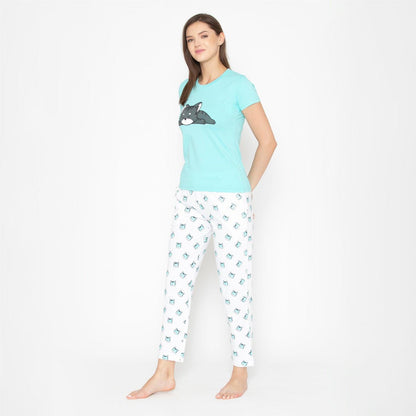 Ladies Printed Night Suit Set of Shirt & Lower