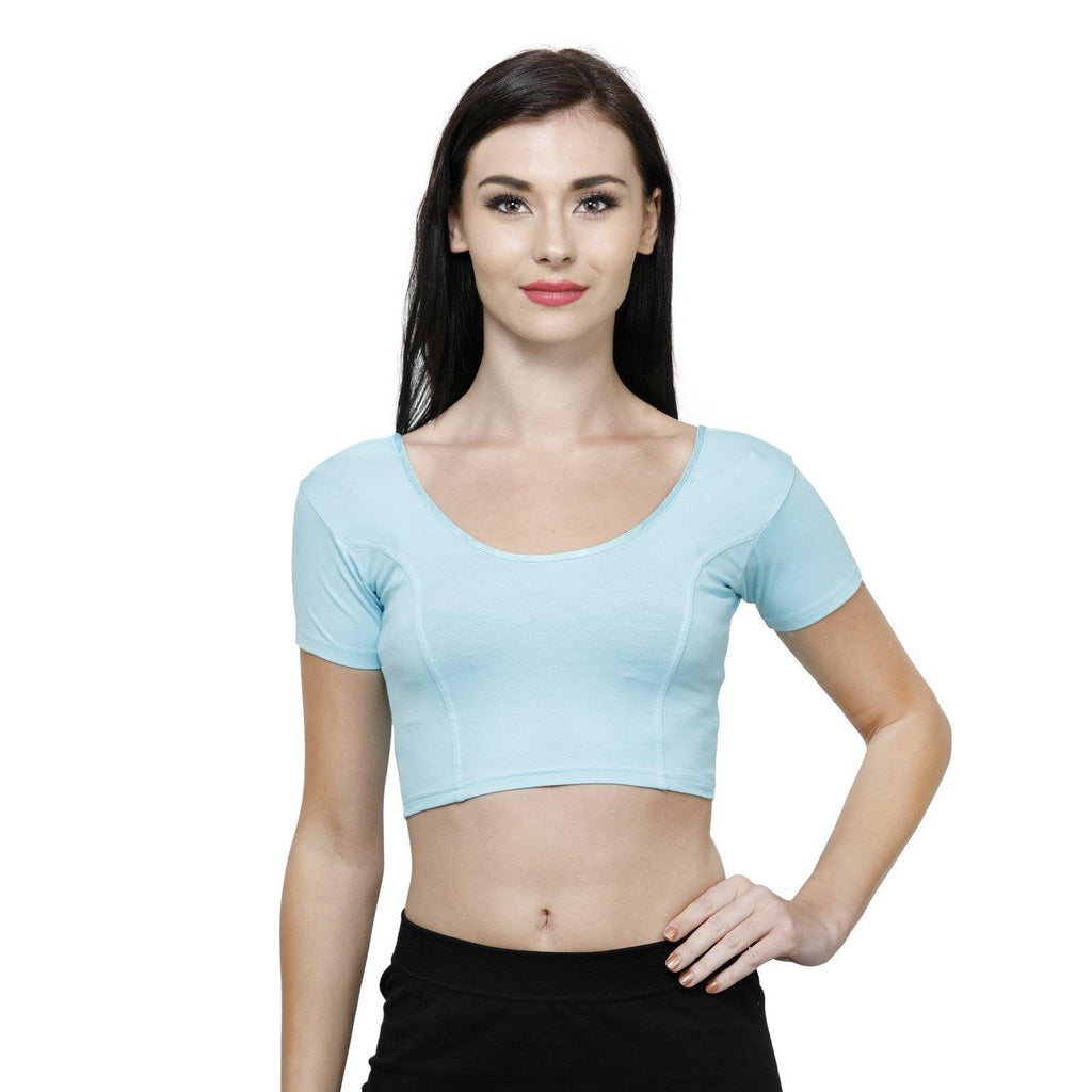 Vami Women's Cotton Stretchable Readymade Blouses- Aquamarine - Bonjour Group