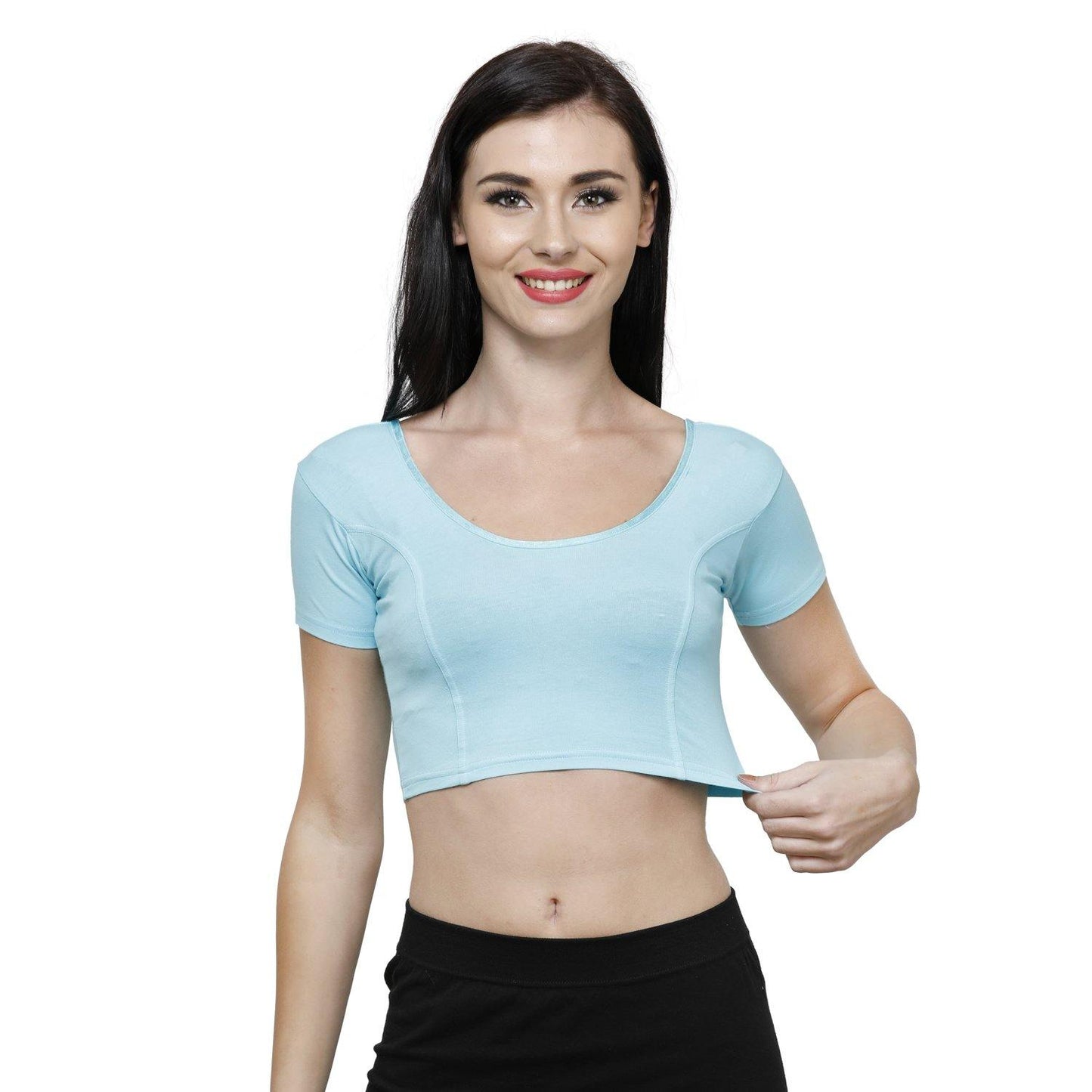 Vami Women's Cotton Stretchable Readymade Blouses- Aquamarine - Bonjour Group