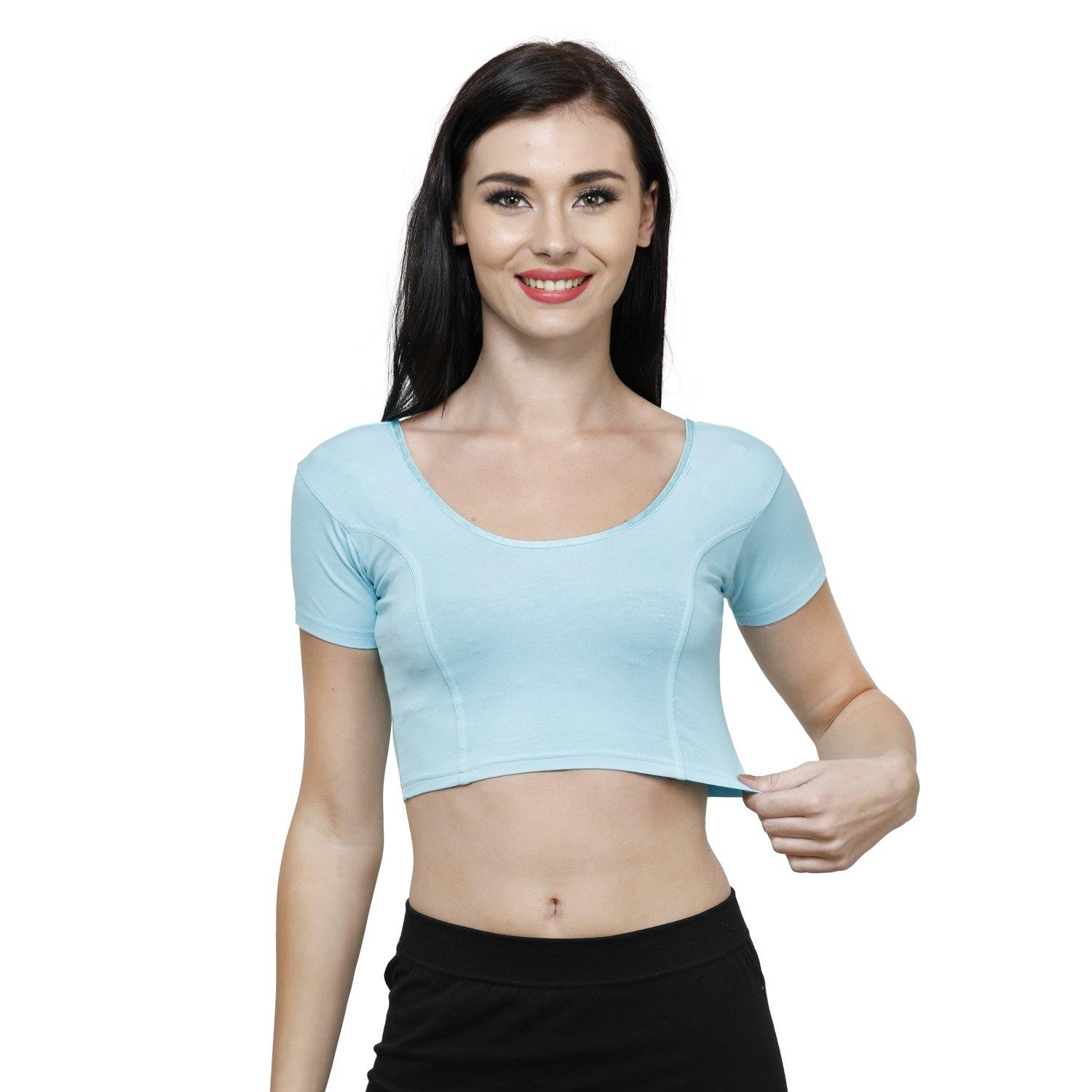 Vami Women's Cotton Stretchable Readymade Blouses- Aquamarine - Bonjour Group