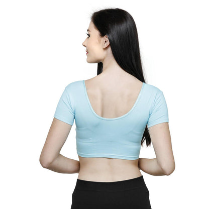 Vami Women's Cotton Stretchable Readymade Blouses- Aquamarine - Bonjour Group