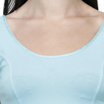 Vami Women's Cotton Stretchable Readymade Blouses- Aquamarine - Bonjour Group