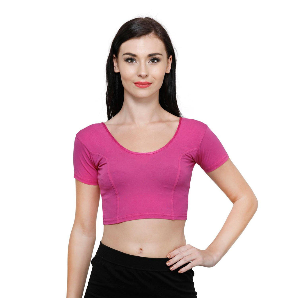 Vami Women's Cotton Stretchable Readymade Blouses -Bright Rose - Bonjour Group