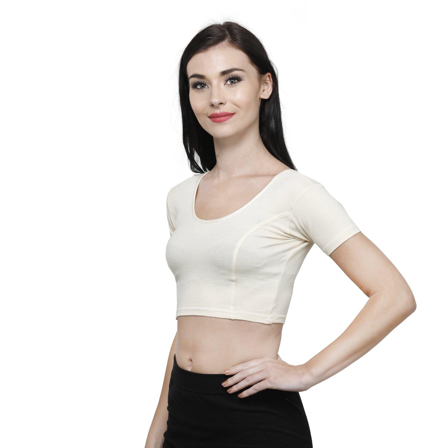 Vami Women's Cotton Stretchable Readymade Blouses - Butter Milk - Bonjour Group