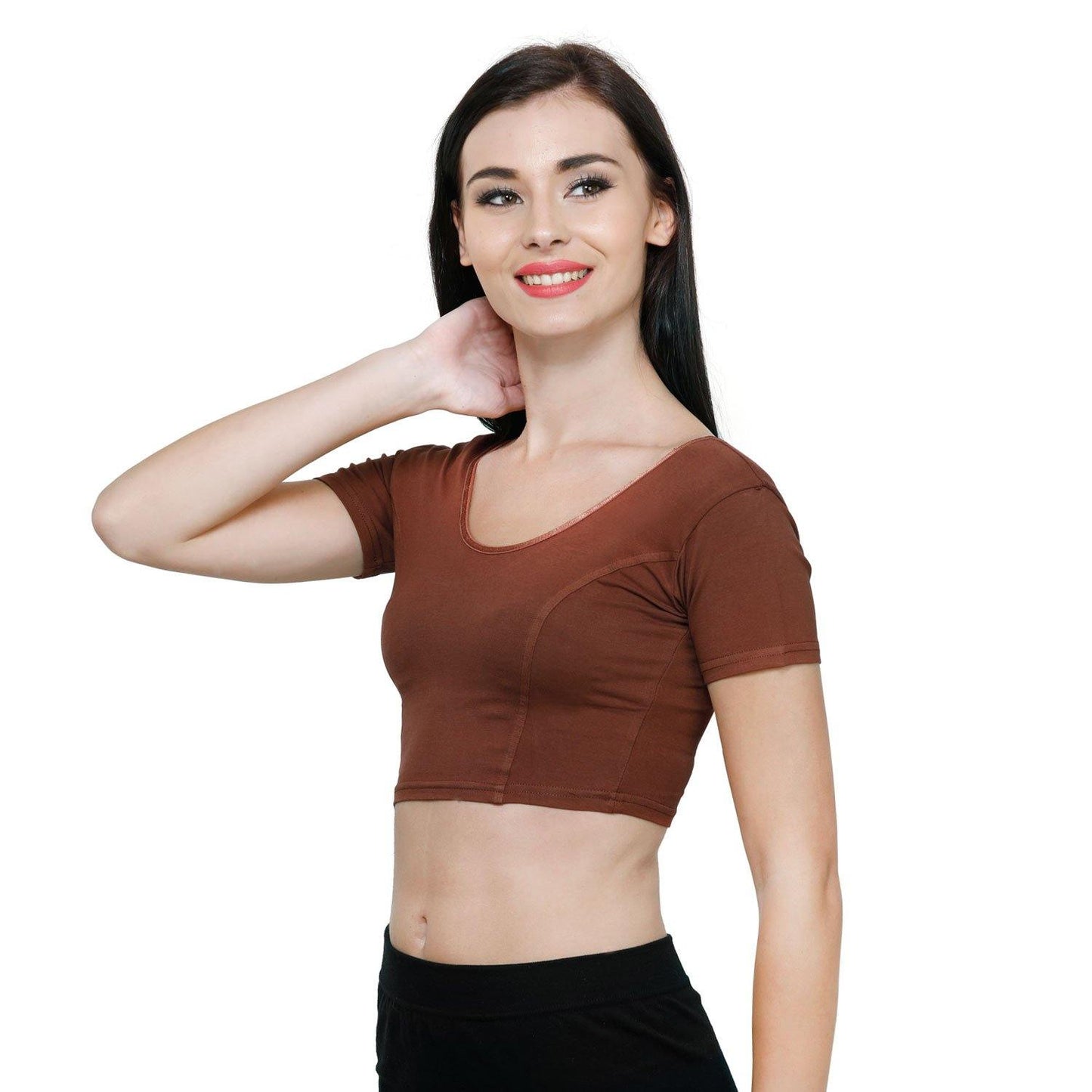 Vami Women's Cotton Stretchable Readymade Blouses - Chocolate Truffle - Bonjour Group